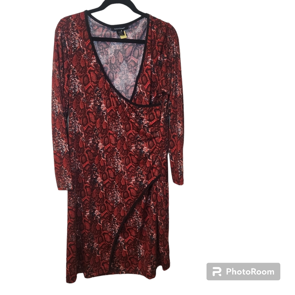 Ashley Stewart red, black, and white snake print wrap dress. Size 14/16